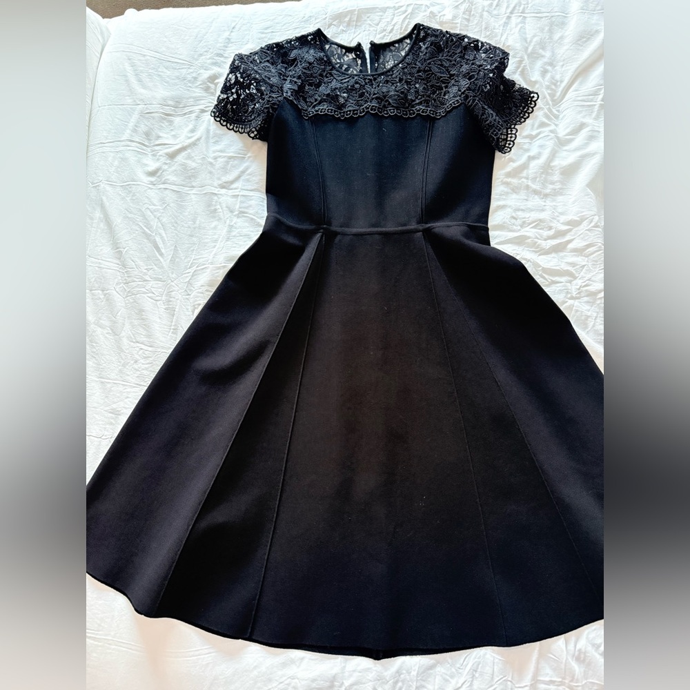 Carolina Herrera Black Lace-Trimmed Dress